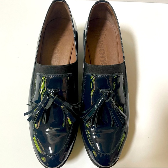 Wonders Alba Navy Patent Leather Gored Platform Wedge Tassel Loafers Size 10 - Picture 4 of 16